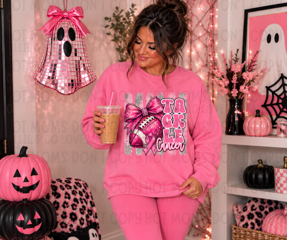 TACKLE CANCER PINK BOW FOOTBALL - DTF TRANSFER