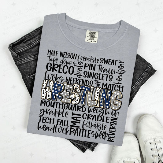 WRESTLING DOODLE - NAVY BLUE/GREY - DTF TRANSFER