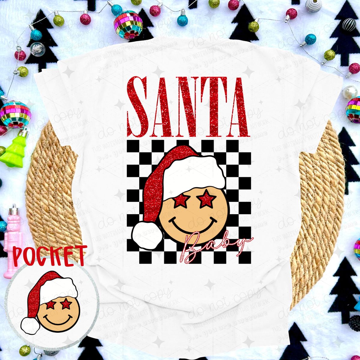 SANTA BABY - FAUX GLITTER - FRONT+BACK - DTF TRANSFER