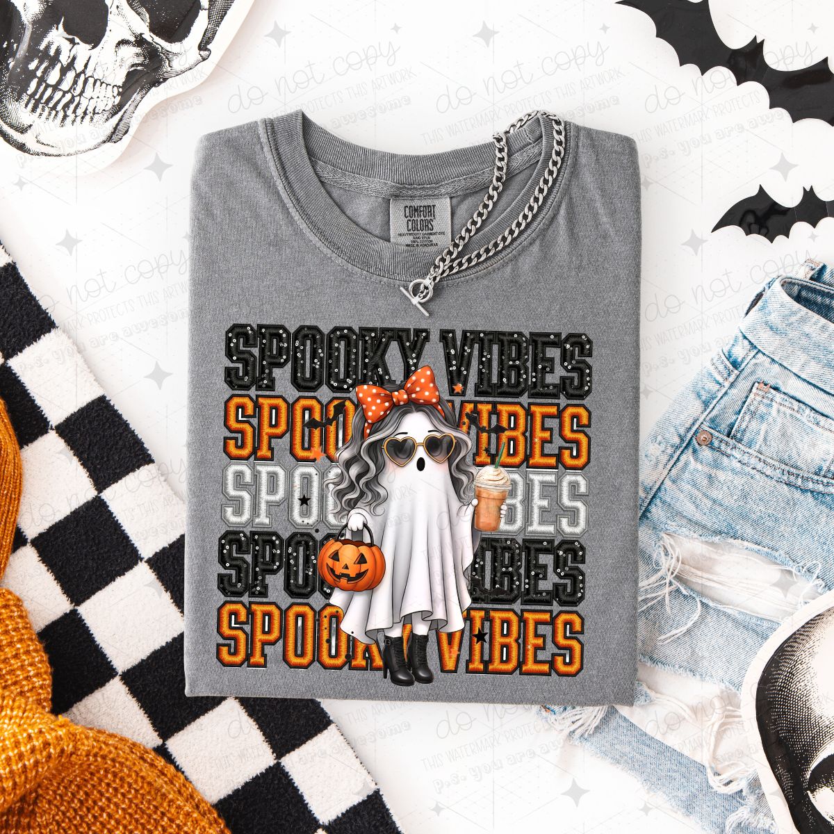 COQUETTE SPOOKY VIBES - FAUX SEQUIN - DTF TRANSFER