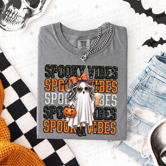 COQUETTE SPOOKY VIBES - FAUX SEQUIN - DTF TRANSFER
