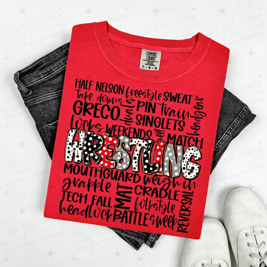 WRESTLING DOODLE - RED/BLACK/GREY - DTF TRANSFER