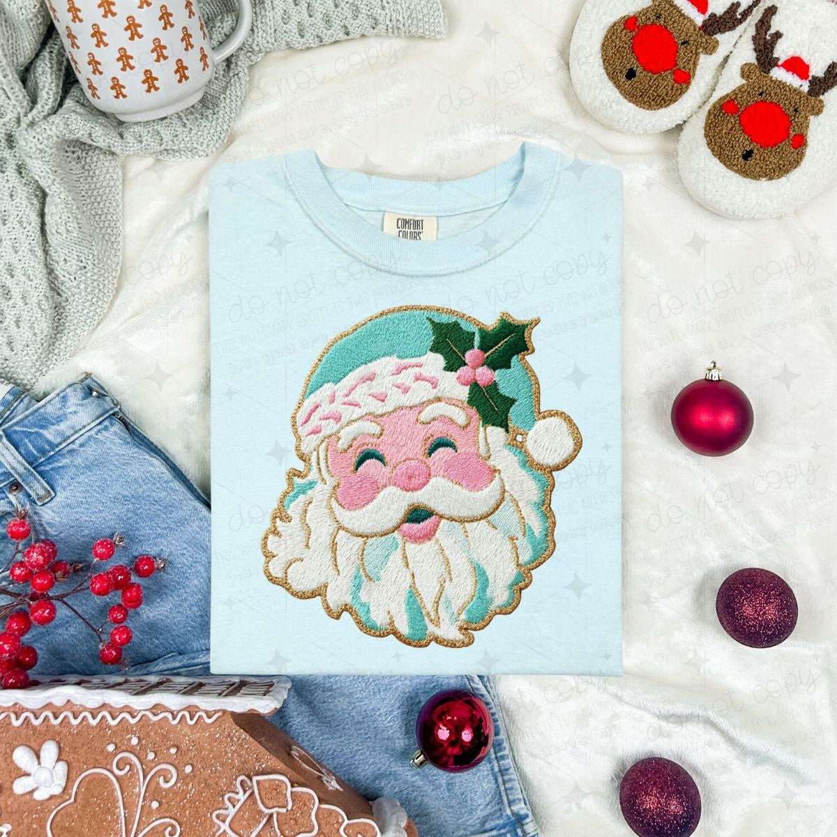 MINTY MISTLETOE SANTA - FAUX YARN - DTF TRANSFER