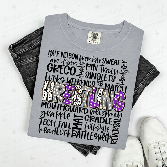 WRESTLING DOODLE - PURPLE/GREY - DTF TRANSFER