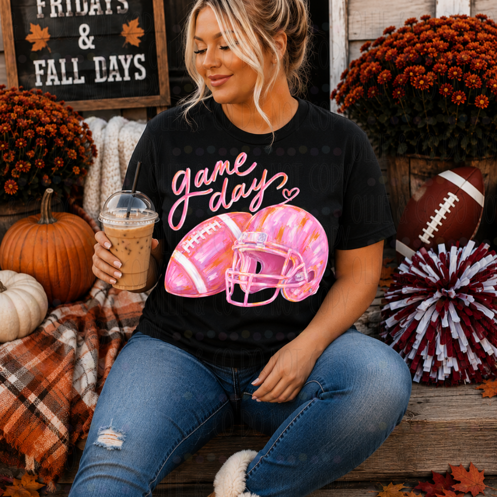 PINK GAME DAY FOOTBALL BRUSH - DTF TRANSFER