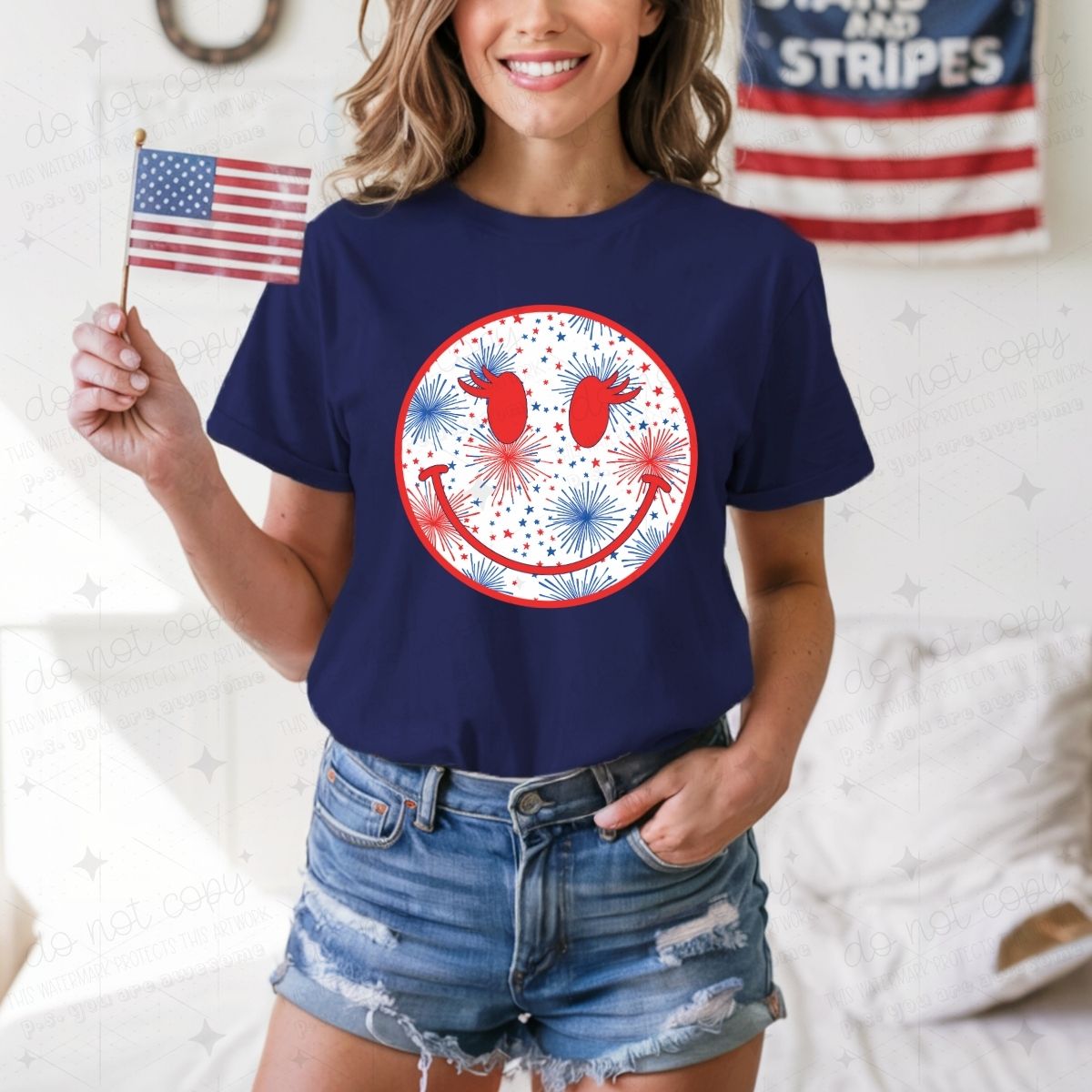 PATRIOTIC SMILEY FACE - DTF TRANSFER