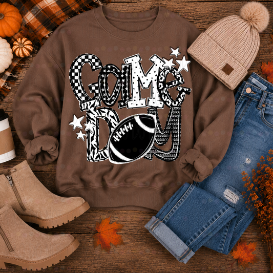 BLACK AND WHITE GAME DAY FOOTBALL - DTF TRANSFER