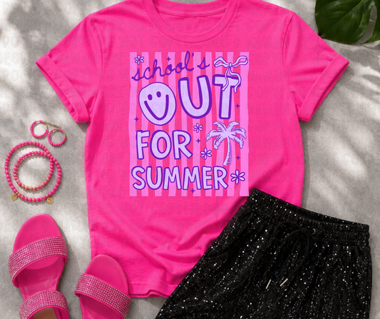 SCHOOL'S OUT FOR SUMMER SMILEY PINK & PURPLE - DTF TRANSFER