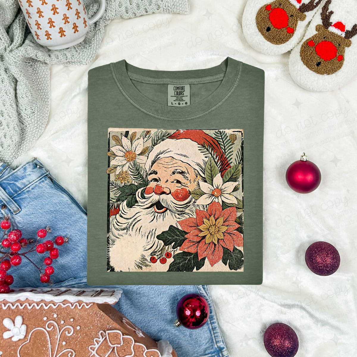 VINTAGE FLORAL SANTA - DTF TRANSFER
