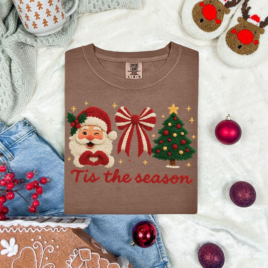 COQUETTE TIS THE SEASON HAND HEART SANTA - FAUX YARN - DTF TRANSFER