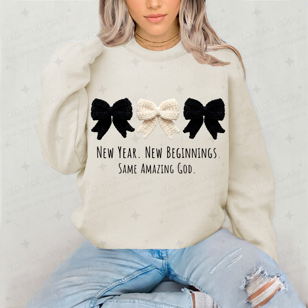 COQUETTE NEW YEAR. NEW BEGINNINGS. SAME AMAZING GOD. - FAUX YARN - DTF TRANSFER