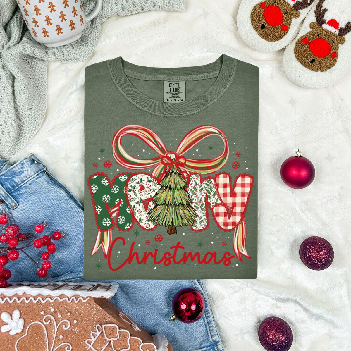 COQUETTE MERRY CHRISTMAS WITH RED LACE OUTLINE - FAUX LACE - DTF TRANSFER