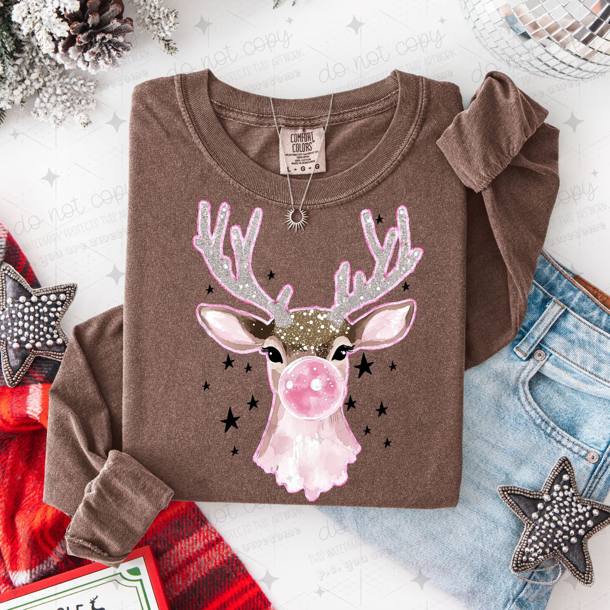 GIRLY REINDEER - FAUX GLITTER - DTF TRANSFER