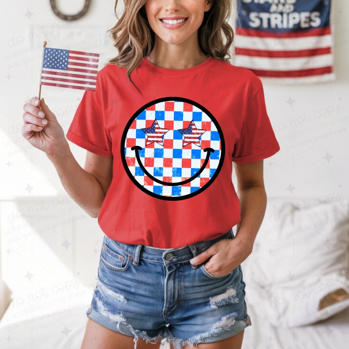 PATRIOTIC SMILEY FACE - DTF TRANSFER