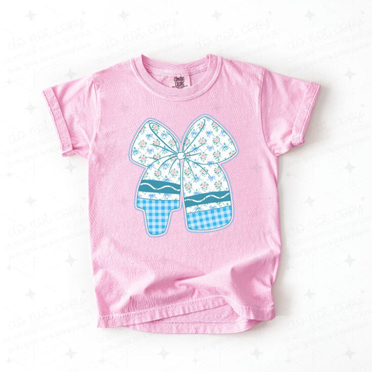 COQUETTE BLUE FLORAL CRAYON BOW - DTF TRANSFER