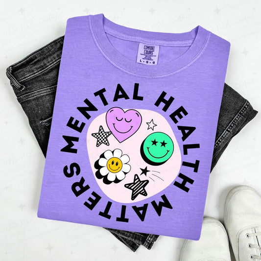 MENTAL HEALTH MATTERS - SMILEY FACES AND STARS - DTF TRANSFER
