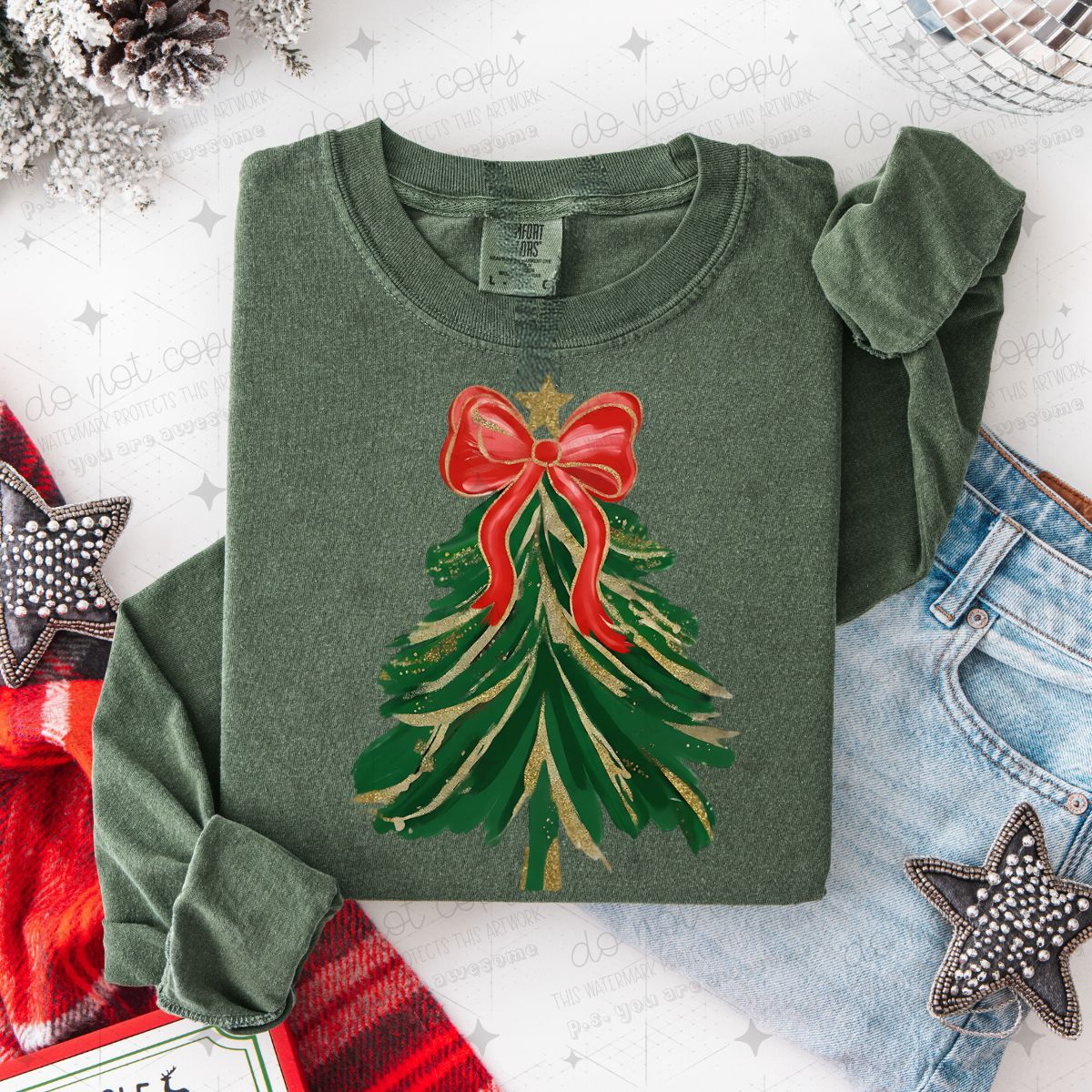 COQUETTE BRUSHSTROKE CHRISTMAS TREE - DTF TRANSFER