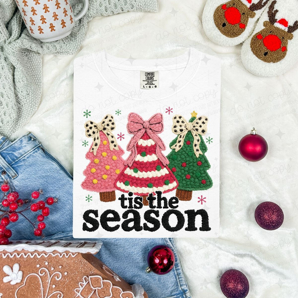 COQUETTE TIS THE SEASON CHRISTMAS TREE TRIO - FAUX YARN - DTF TRANSFER