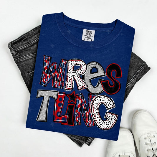 WRESTLING - RED/NAVY BLUE/SILVER/BLACK - DTF TRANSFER