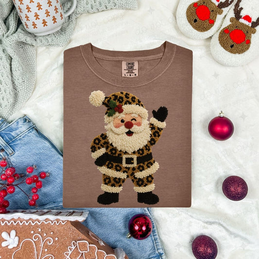 ANIMAL PRINT WINKING SANTA - FAUX YARN - DTF TRANSFER