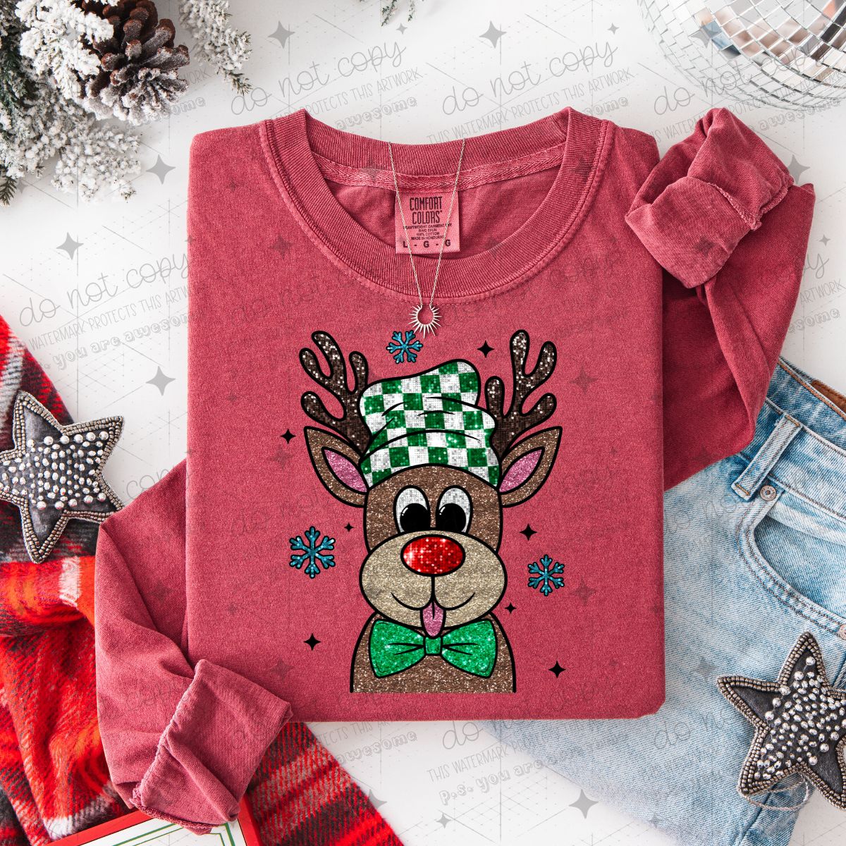 REINDEER - FAUX GLITTER - DTF TRANSFER