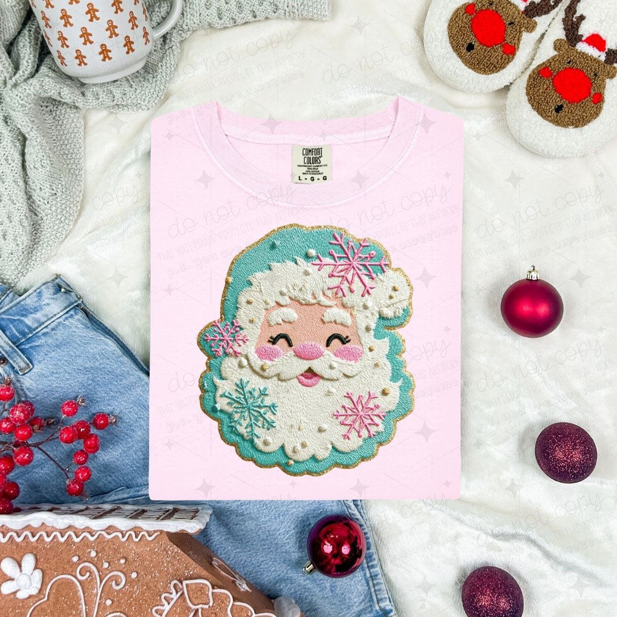 MINTY SNOWFLAKE SANTA - FAUX YARN - DTF TRANSFER