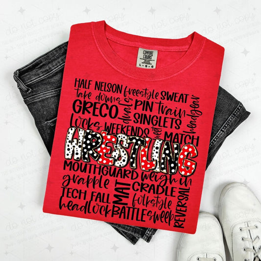 WRESTLING DOODLE - RED/BLACK/WHITE - DTF TRANSFER