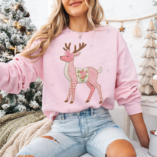 COQUETTE PATCHWORK PINK REINDEER - DTF TRANSFER