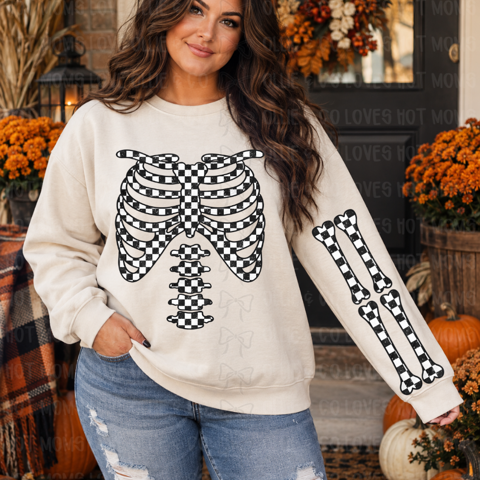 CHECKER SKELLIE - FRONT+SLEEVE - DTF TRANSFER