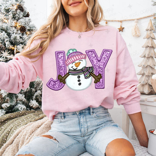 JOY SNOWMAN - FAUX EMBROIDERY/FAUX SEQUIN - DTF TRANSFER