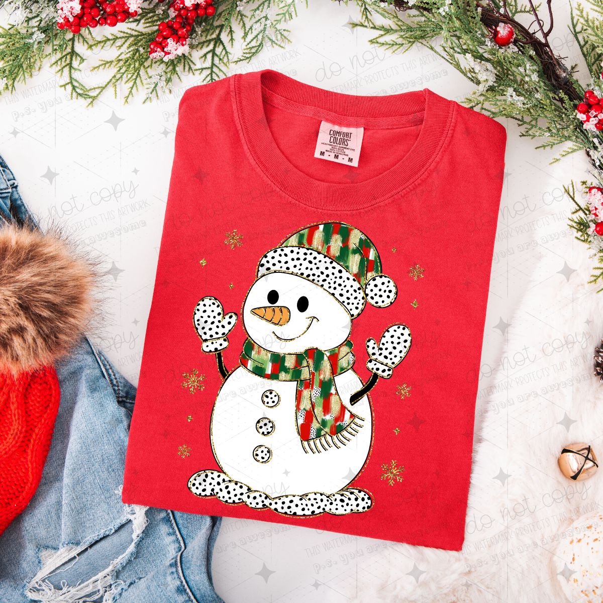 BRUSHSTROKE SNOWMAN - FAUX GLITTER - DTF TRANSFER