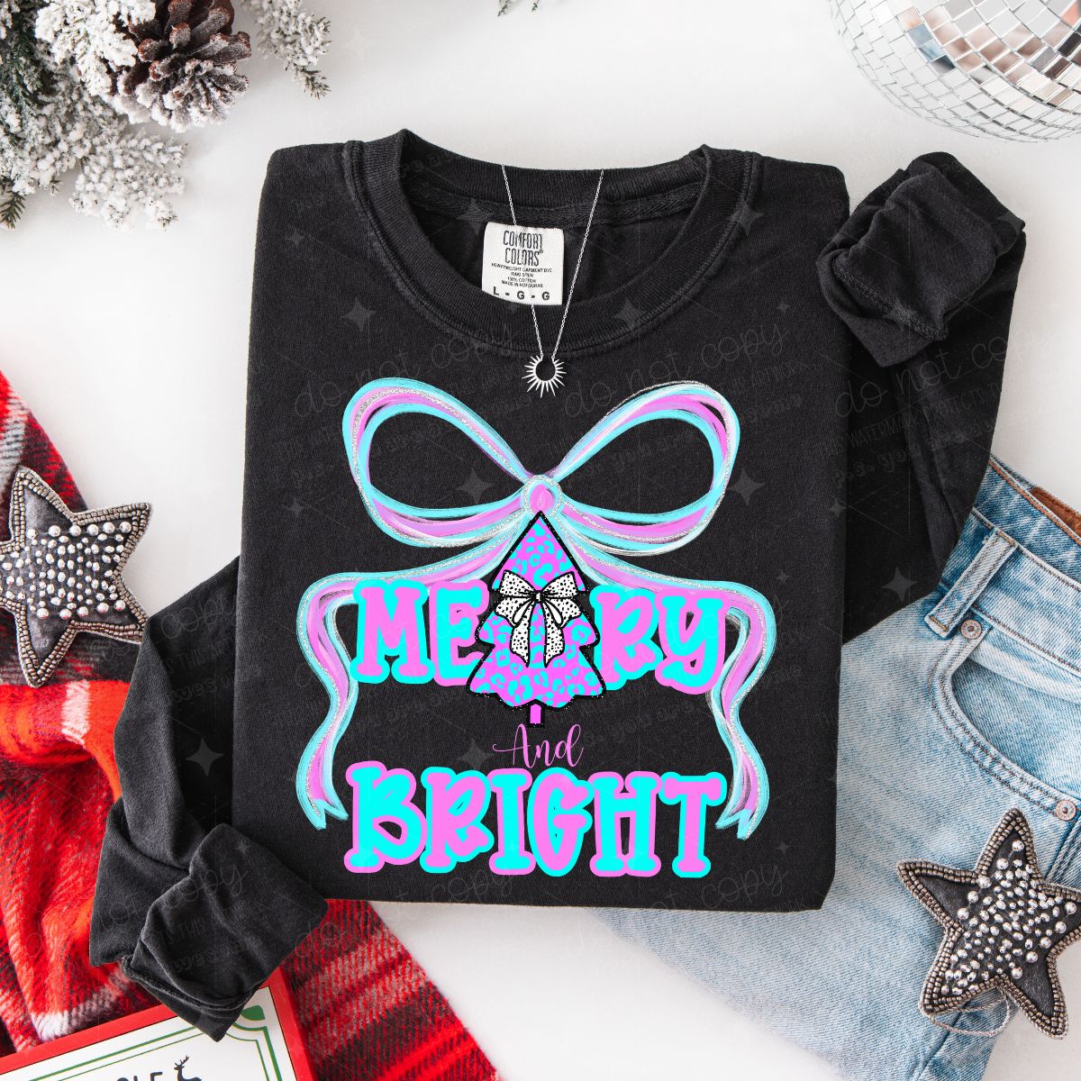 COQUETTE MERRY AND BRIGHT WITH CHRISTMAS TREE - DTF TRANSFER