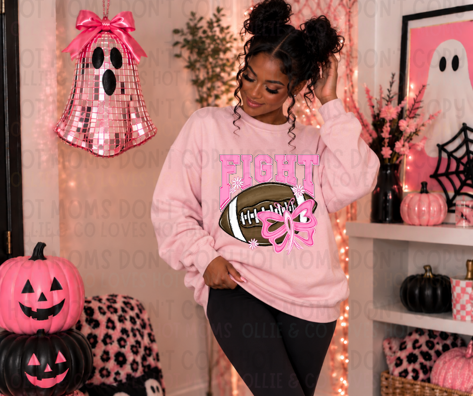 FIGHT CANCER PINK BOW FOOTBALL - DTF TRANSFER