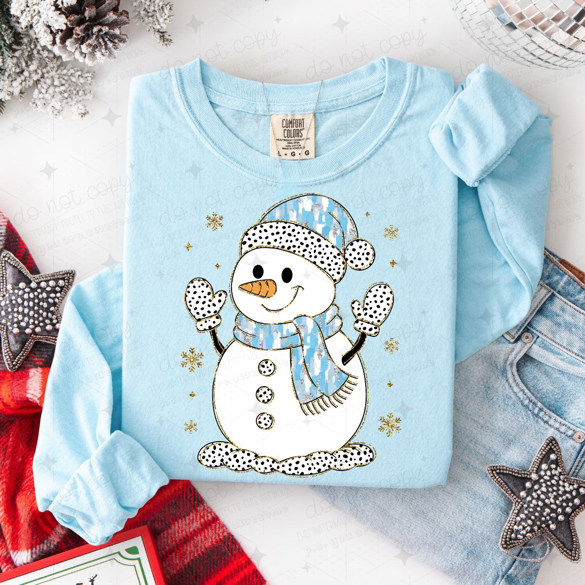 BRUSHSTROKE SNOWMAN - FAUX GLITTER - DTF TRANSFER