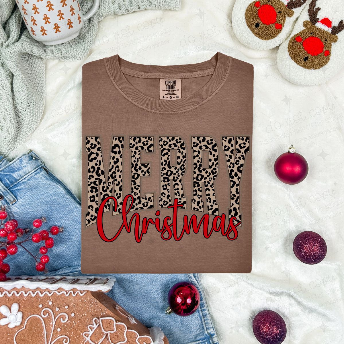 ANIMAL PRINT AND RED MERRY CHRISTMAS - DTF TRANSFER