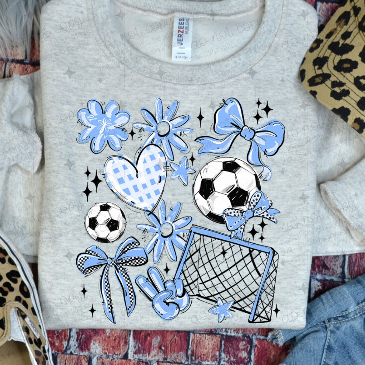 COQUETTE SOCCER GAME DAY DOODLE - COLUMBIA BLUE - DTF TRANSFER