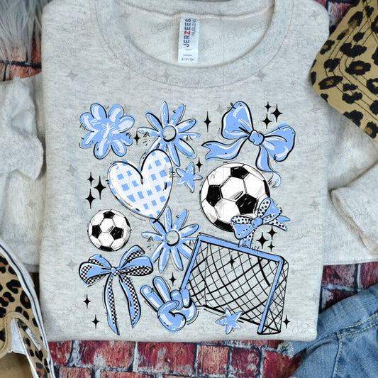 COQUETTE SOCCER GAME DAY DOODLE - COLUMBIA BLUE - DTF TRANSFER