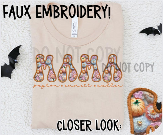 Groovy Pumpkins Faux Embroidery Mama, Aunt, Grandma, Etc. with Kids names