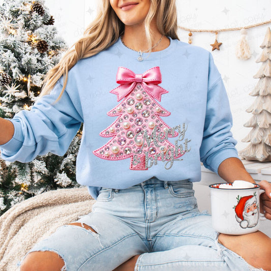 MERRY & BRIGHT - FAUX EMBROIDERY/FAUX RHINESTONES/FAUX PEARLS - DTF TRANSFER