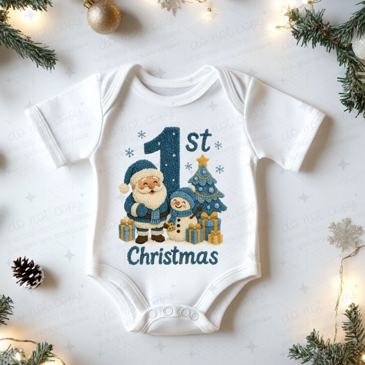 BLUE 1ST CHRISTMAS - FAUX YARN - DTF TRANSFER