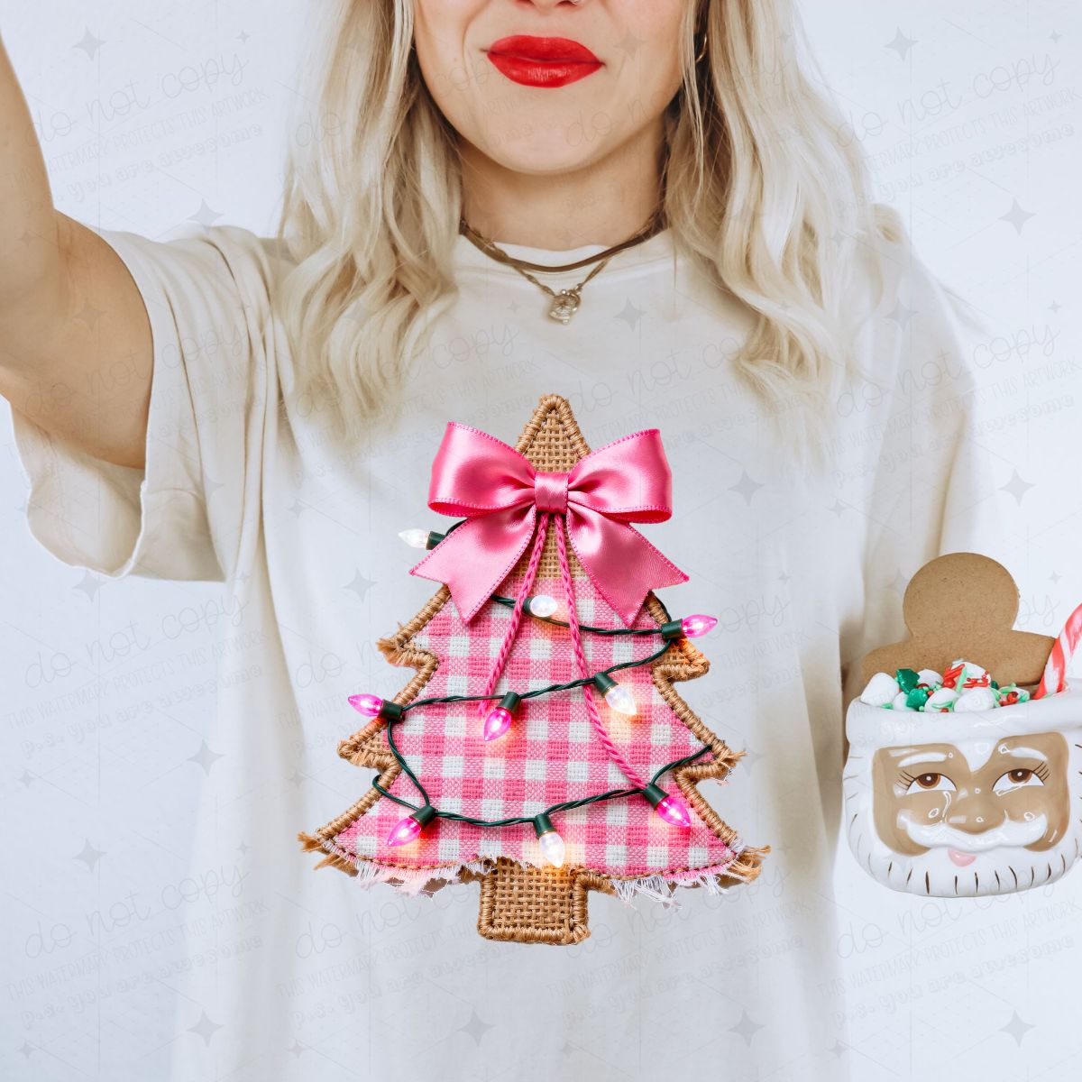 COQUETTE PINK CHRISTMAS TREE - FAUX BURLAP - DTF TRANSFER