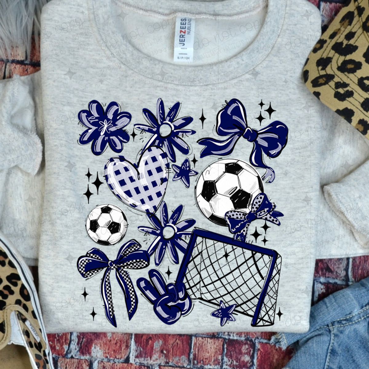 COQUETTE SOCCER GAME DAY DOODLE - NAVY - DTF TRANSFER