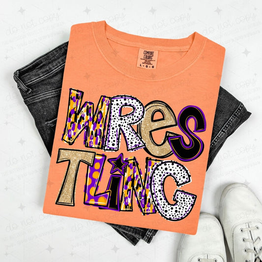 WRESTLING - PURPLE/DARK YELLOW/GOLD/BLACK - DTF TRANSFER
