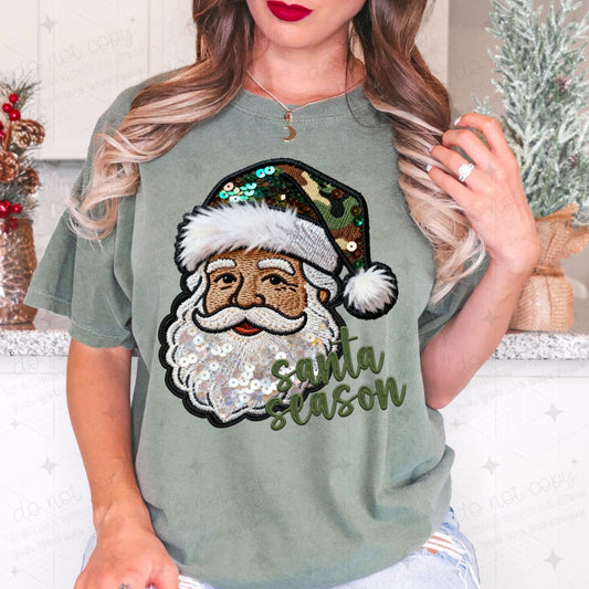 CAMO SANTA SEASON - FAUX EMBROIDERY/FAUX SEQUIN - DTF TRANSFER