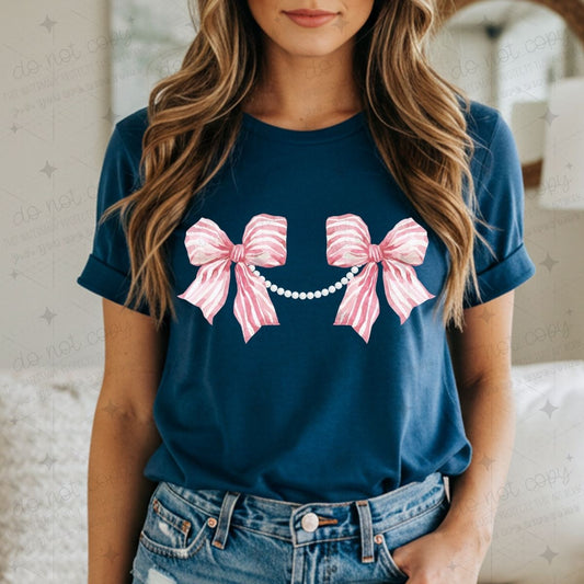 COQUETTE STRIPED PINK BOWS - DTF TRANSFER