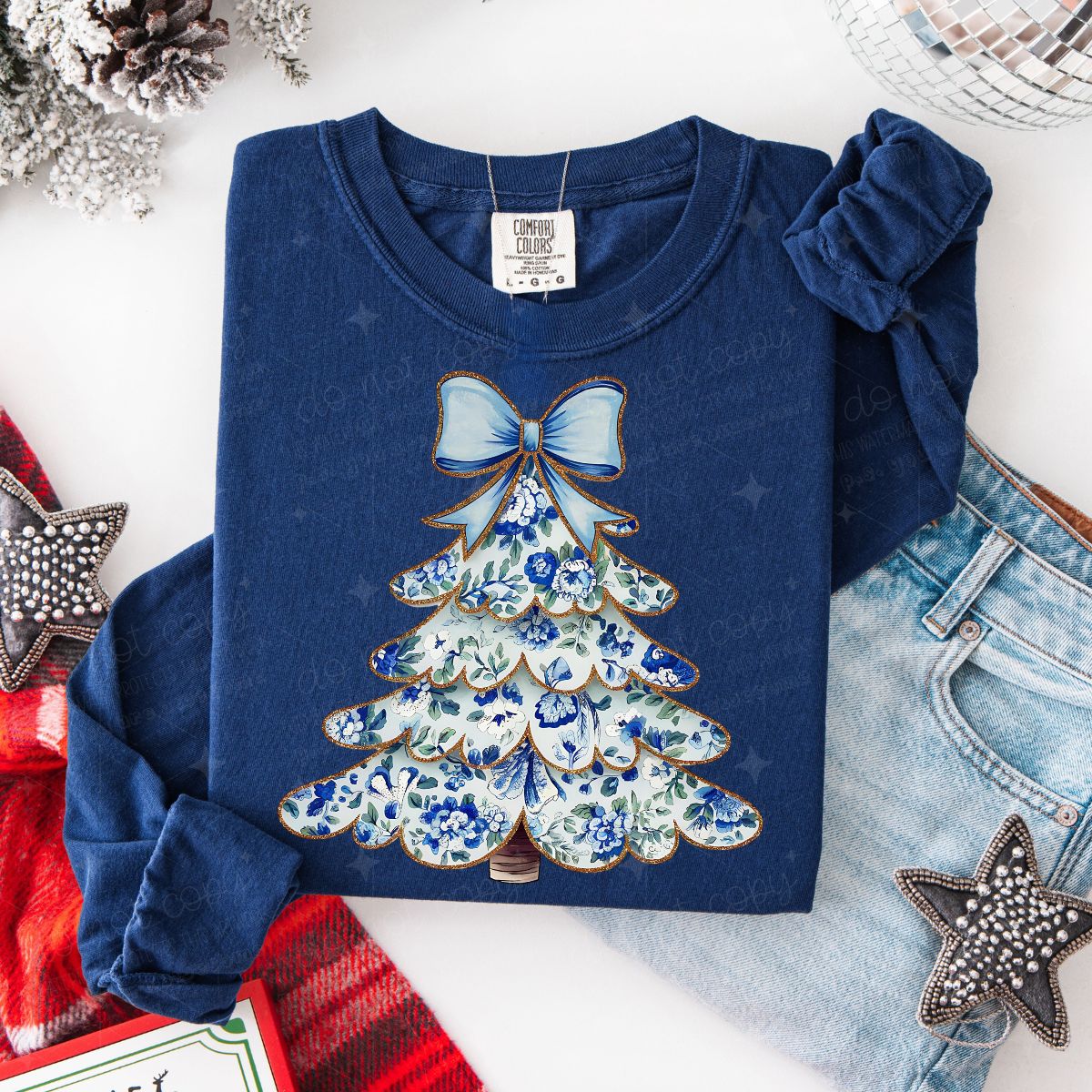 COQUETTE BLUE TOILE CHRISTMAS TREE - DTF TRANSFER
