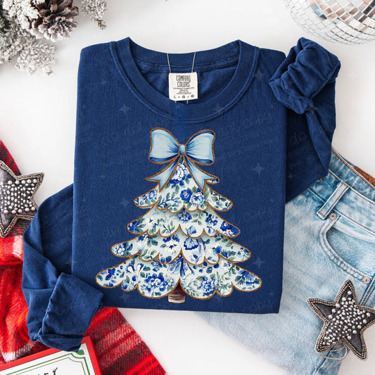 COQUETTE BLUE TOILE CHRISTMAS TREE - DTF TRANSFER