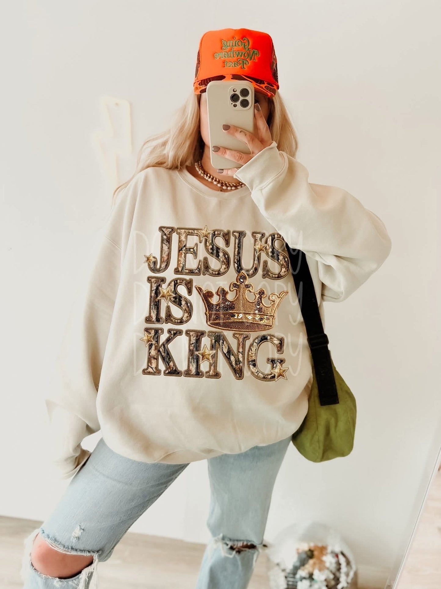 JESUS IS KING - FAUX EMBROIDERY - DTF TRANSFER
