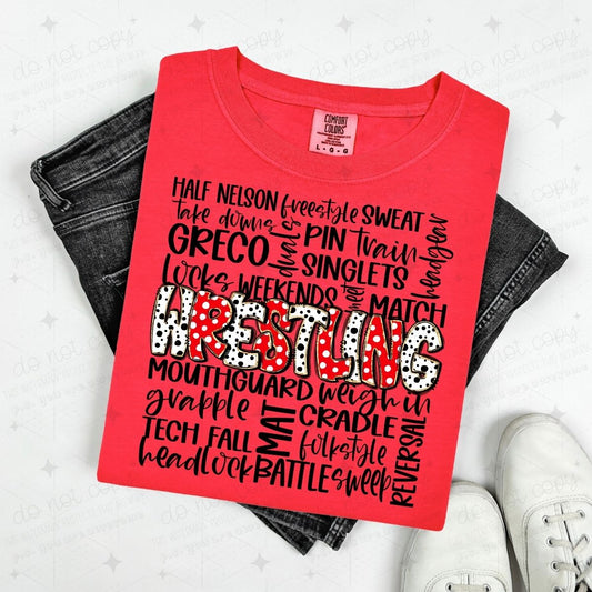 WRESTLING DOODLE - RED/WHITE - DTF TRANSFER
