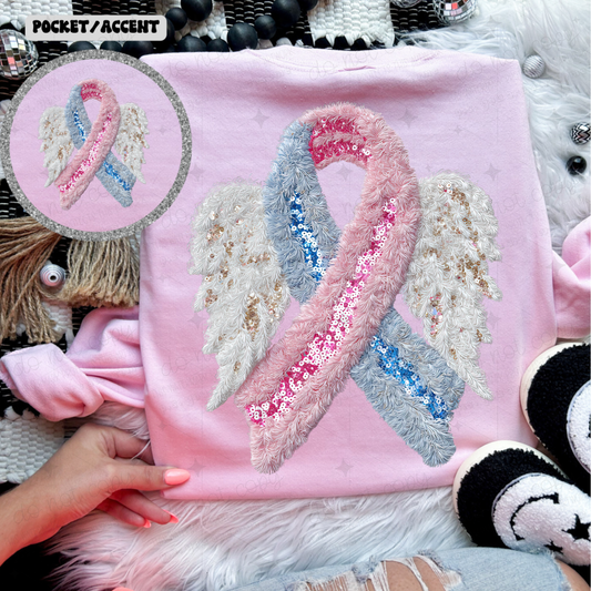 INFANT LOSS WINGS GLITTER FAUX YARN - FRONT & BACK - *OLLIE & CO. EXCLUSIVE* - COMPLETED TEE